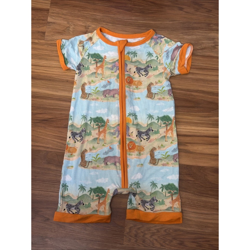 Mama Lulu Baby Boys 18-24 Months Safari Animals Romper Outfit Bamboo Zebra